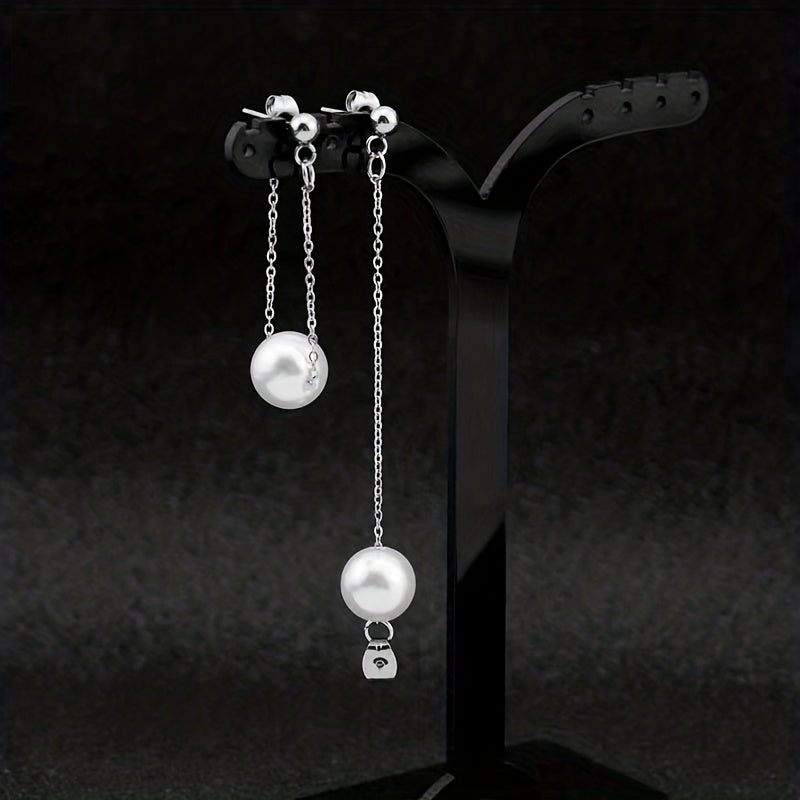 1 Pair Elegant Vacation Geometric Stainless Steel Artificial Pearls Drop Earrings