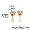 1 Pair Sweet Heart Shape Rose Enamel Hollow Out Freshwater Pearl Copper 18k Gold Plated Drop Earrings