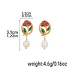 1 Pair Sweet Heart Shape Rose Enamel Hollow Out Freshwater Pearl Copper 18k Gold Plated Drop Earrings