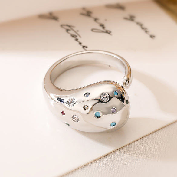 Wholesale Simple Style Geometric Solid Color Copper Inlay 18K Gold Plated Zircon Open Rings