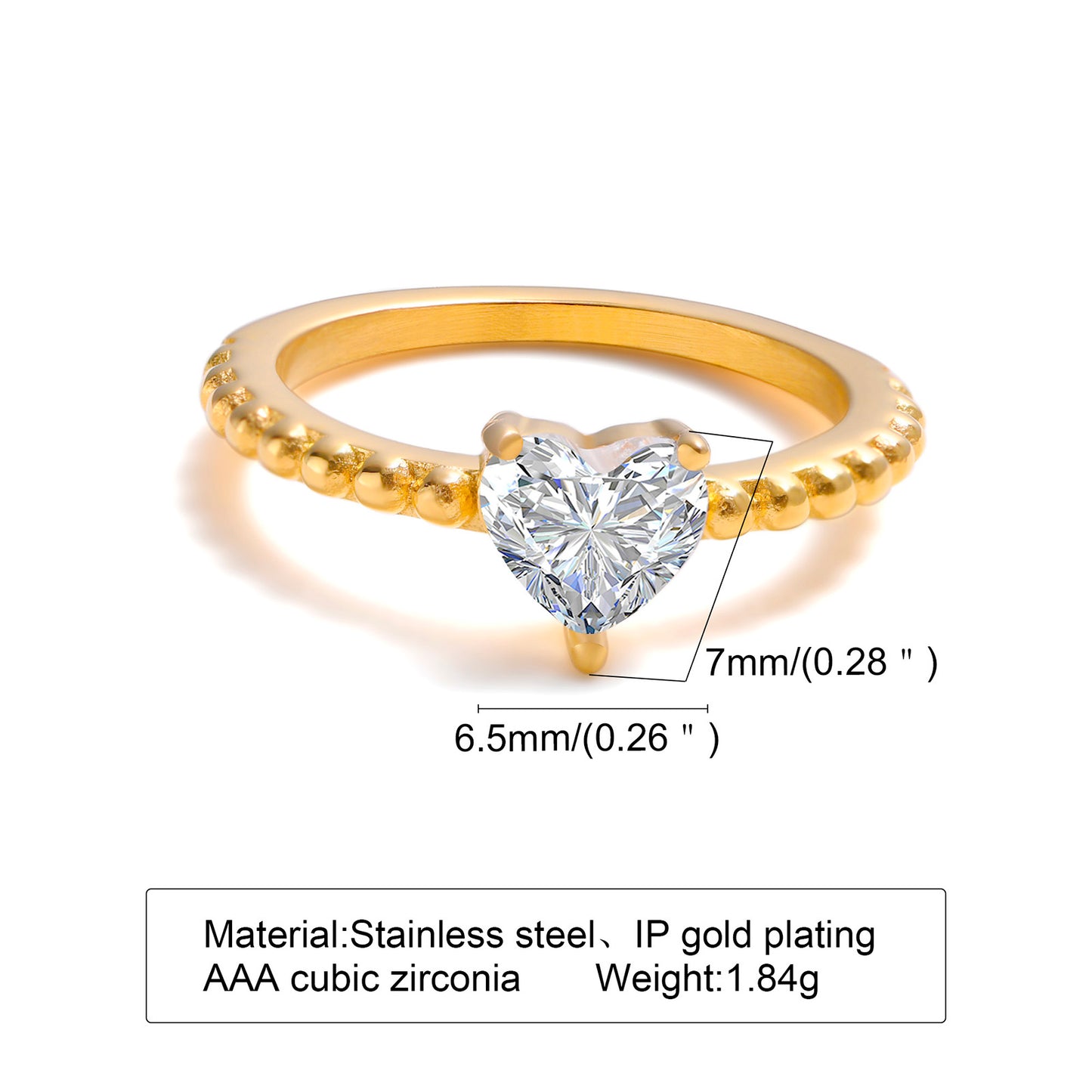 Simple Style Shiny Heart Shape Stainless Steel Plating Inlay Zircon Gold Plated Rings