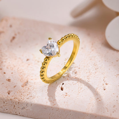 Simple Style Shiny Heart Shape Stainless Steel Plating Inlay Zircon Gold Plated Rings