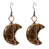 1 Pair Retro Simple Style Moon Tree Patchwork Natural Stone Copper Drop Earrings