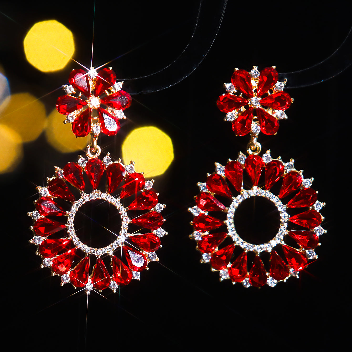 1 Pair Elegant Color Block Inlay Alloy Rhinestones Zircon Drop Earrings