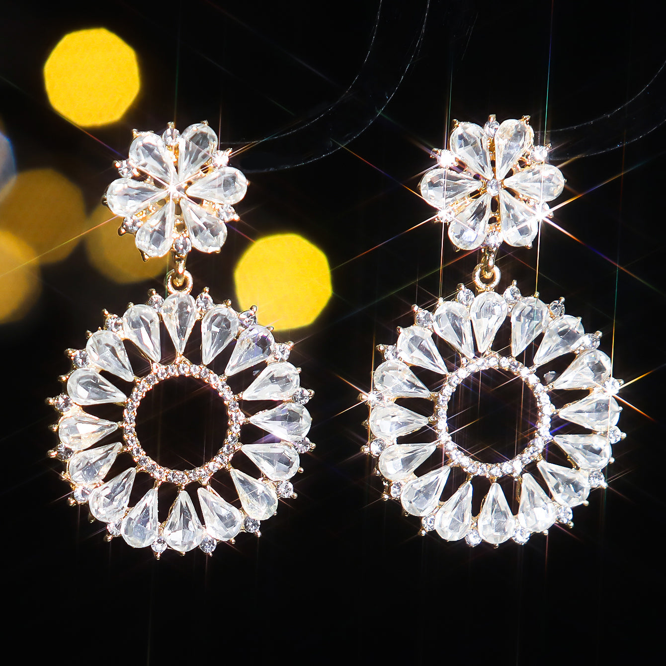 1 Pair Elegant Color Block Inlay Alloy Rhinestones Zircon Drop Earrings