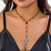 Retro Simple Style Classic Style Cross Round Alloy Crystal Beaded Women's Pendant Necklace