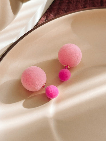 1 Pair Cute Round Plastic Flocking Ear Studs