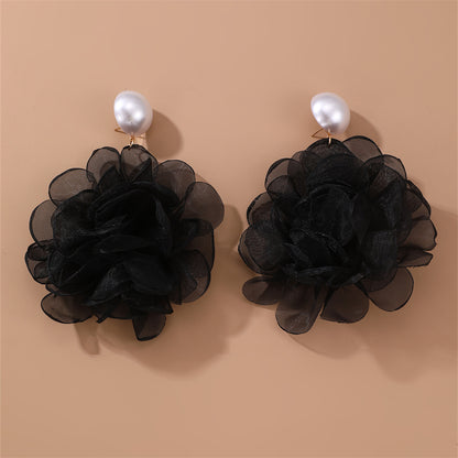 1 Pair Elegant Exaggerated Flower Alloy Cloth Drop Earrings