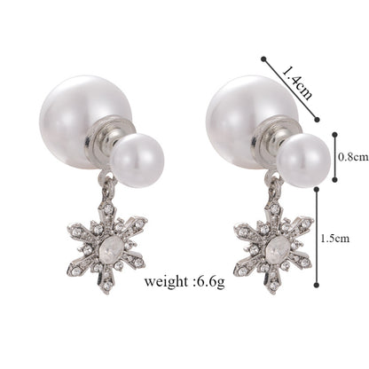 1 Pair Elegant Snowflake Imitation Pearl Alloy Drop Earrings