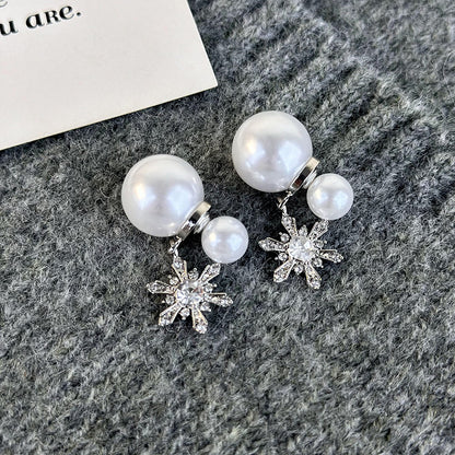 1 Pair Elegant Snowflake Imitation Pearl Alloy Drop Earrings