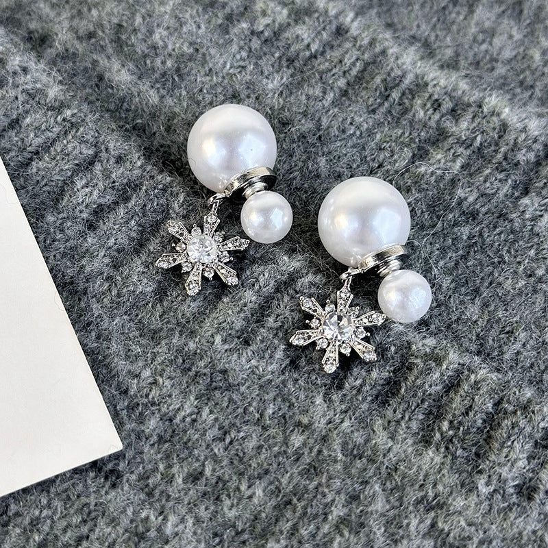 1 Pair Elegant Snowflake Imitation Pearl Alloy Drop Earrings