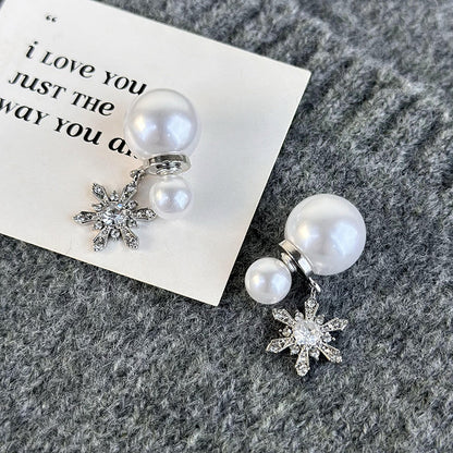 1 Pair Elegant Snowflake Imitation Pearl Alloy Drop Earrings