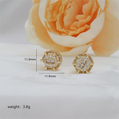 1 Pair Sweet Geometric Plating Copper Zircon 18k Gold Plated White Gold Plated Ear Studs