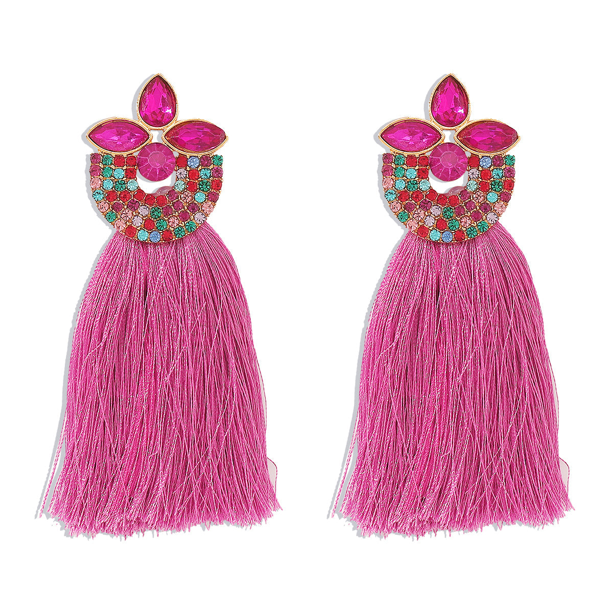 1 Pair Retro Vacation Geometric Tassel Alloy Rhinestones Drop Earrings