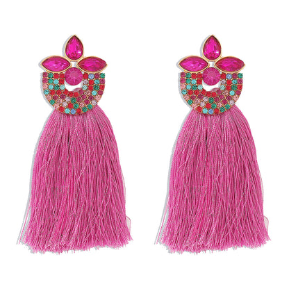 1 Pair Retro Vacation Geometric Tassel Alloy Rhinestones Drop Earrings