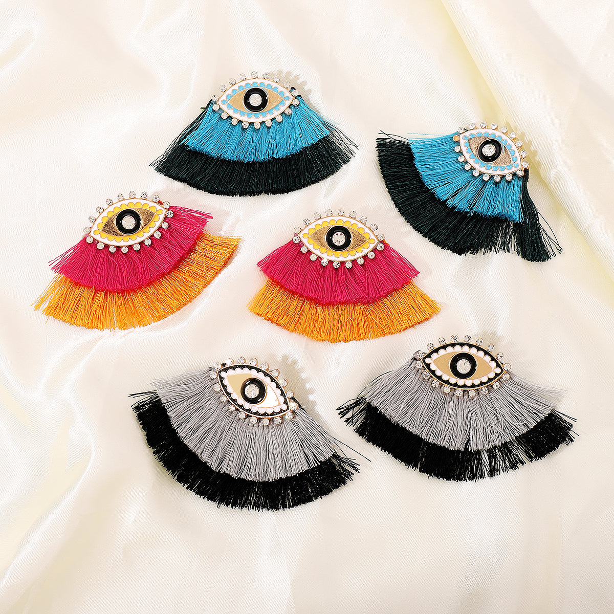 1 Pair Casual Vacation Eye Tassel Alloy Rhinestones Ear Studs