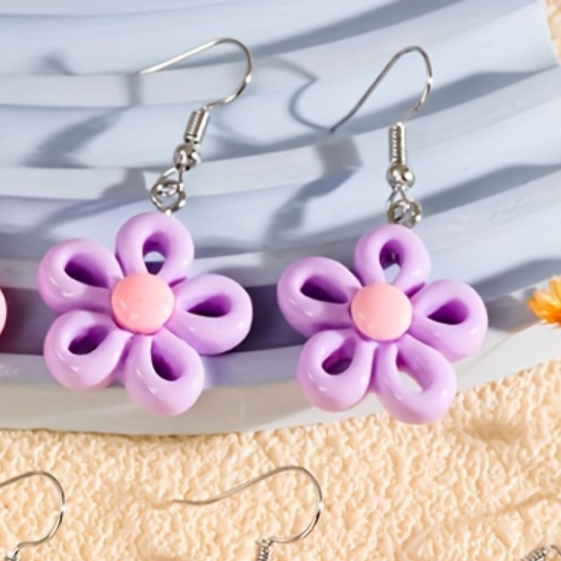 1 Pair Casual Flower Resin Drop Earrings