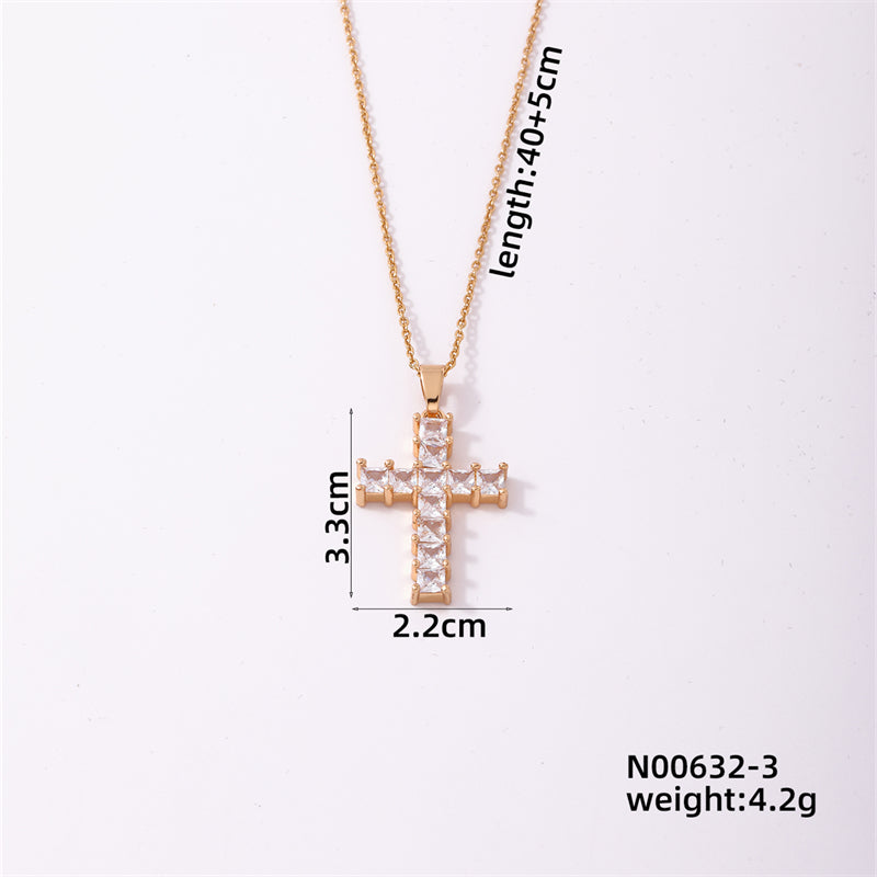 Simple Style Cross Stainless Steel Copper Plating Inlay Zircon Silver Plated Pendant Necklace