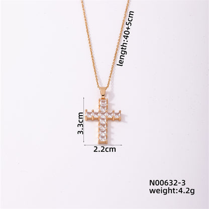 Simple Style Cross Stainless Steel Copper Plating Inlay Zircon Silver Plated Pendant Necklace