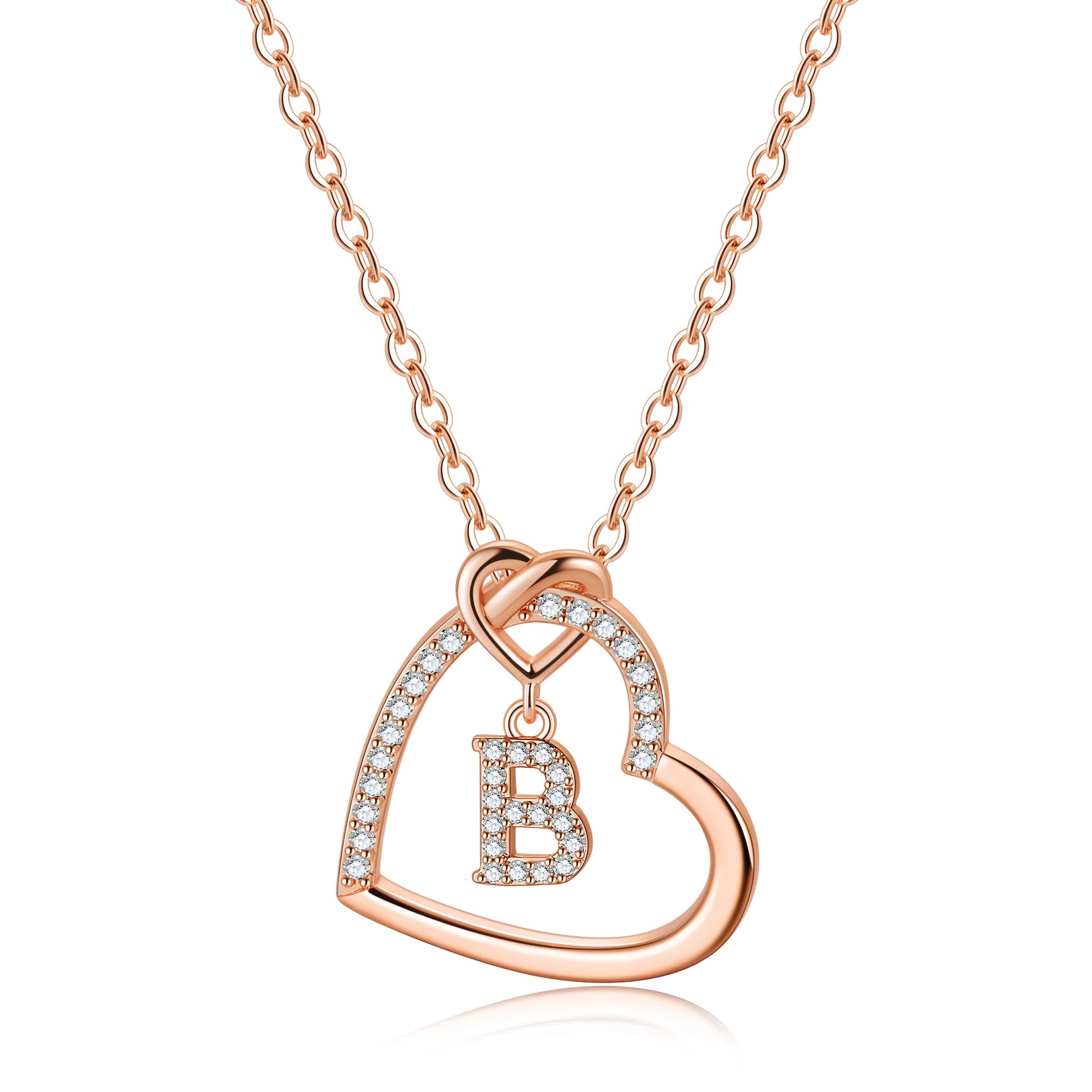 Elegant Letter Heart Shape Copper Plating Inlay Zircon 14k Gold Plated Pendant Necklace