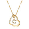 Elegant Letter Heart Shape Copper Plating Inlay Zircon 14k Gold Plated Pendant Necklace