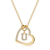 Elegant Letter Heart Shape Copper Plating Inlay Zircon 14k Gold Plated Pendant Necklace