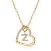 Elegant Letter Heart Shape Copper Plating Inlay Zircon 14k Gold Plated Pendant Necklace