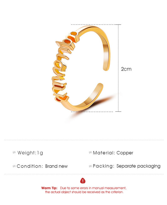 New  Fashion  Letter   Open Index Finger Single Ring  Personality Simple Twelve Constellation Ring