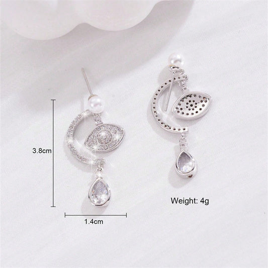 1 Pair Elegant Shiny Water Droplets Eye Plating Inlay Copper Artificial Pearls Zircon White Gold Plated Drop Earrings