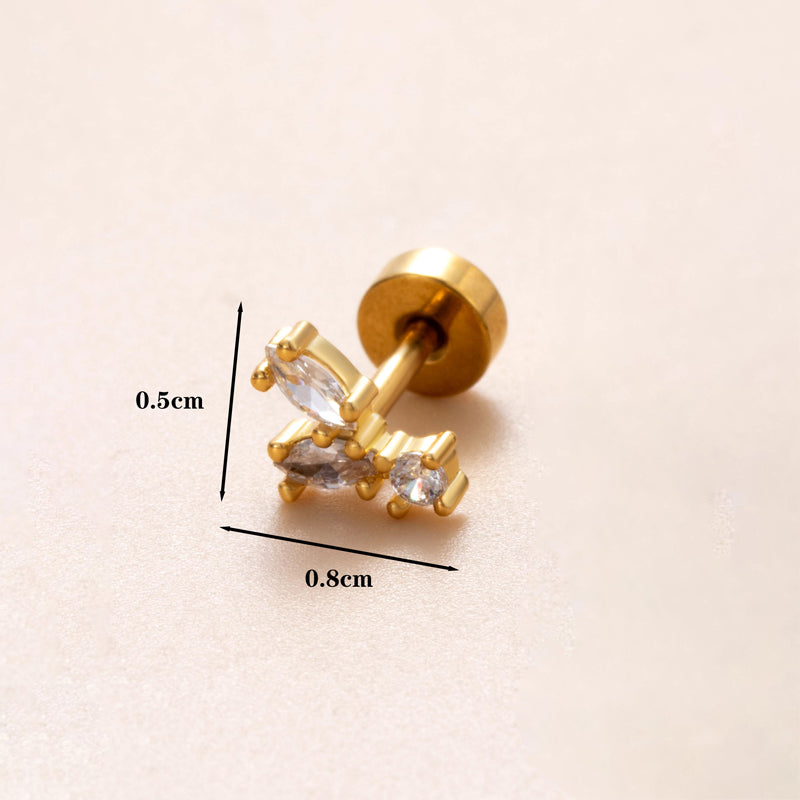 1 Piece Classic Style Insect Flower Polishing Plating Inlay Stainless Steel Copper Zircon 18k Gold Plated Ear Studs