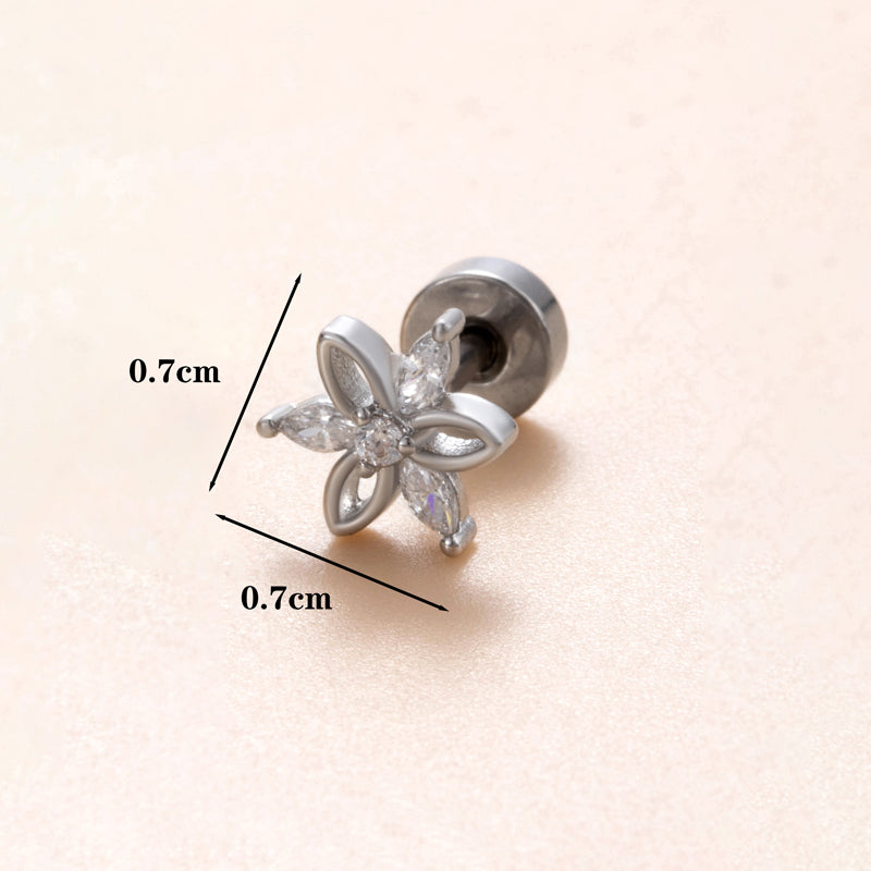 1 Piece Classic Style Insect Flower Polishing Plating Inlay Stainless Steel Copper Zircon 18k Gold Plated Ear Studs