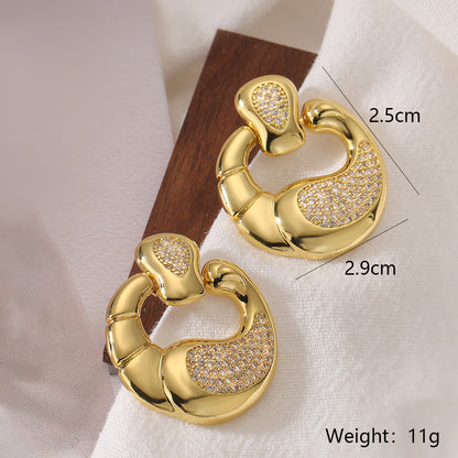 1 Pair Simple Style Geometric Plating Inlay Copper Zircon 18k Gold Plated Drop Earrings