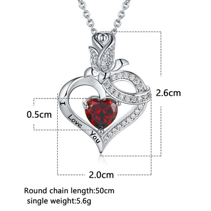 Elegant Simple Style Heart Shape Rose Copper Zircon White Gold Plated Pendant Necklace