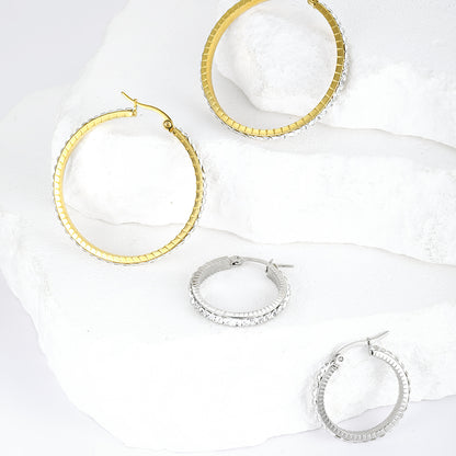 1 Pair Simple Style Classic Style Solid Color Plating Inlay Stainless Steel Artificial Diamond Hoop Earrings