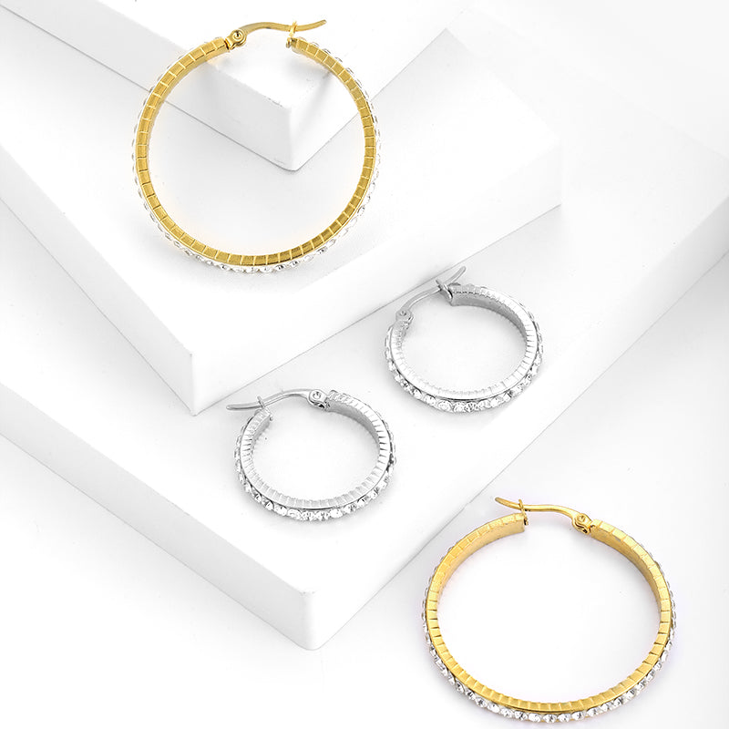 1 Pair Simple Style Classic Style Solid Color Plating Inlay Stainless Steel Artificial Diamond Hoop Earrings