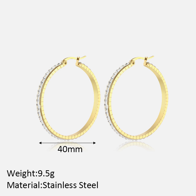 1 Pair Simple Style Classic Style Solid Color Plating Inlay Stainless Steel Artificial Diamond Hoop Earrings