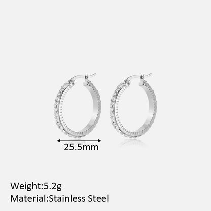 1 Pair Simple Style Classic Style Solid Color Plating Inlay Stainless Steel Artificial Diamond Hoop Earrings