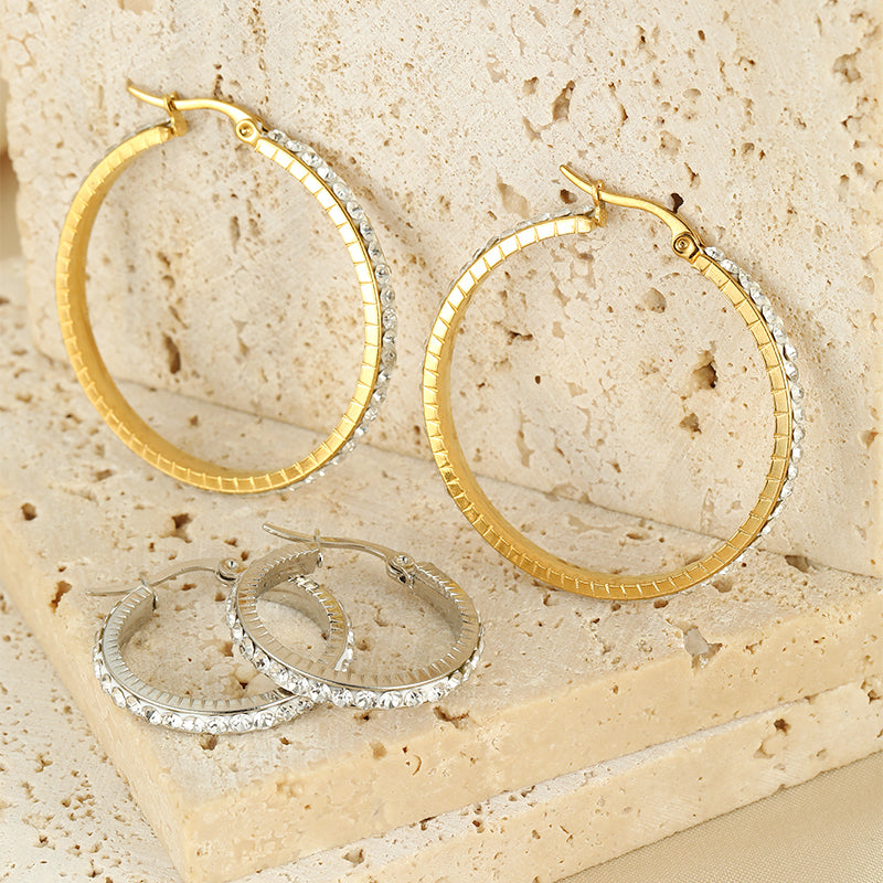 1 Pair Simple Style Classic Style Solid Color Plating Inlay Stainless Steel Artificial Diamond Hoop Earrings