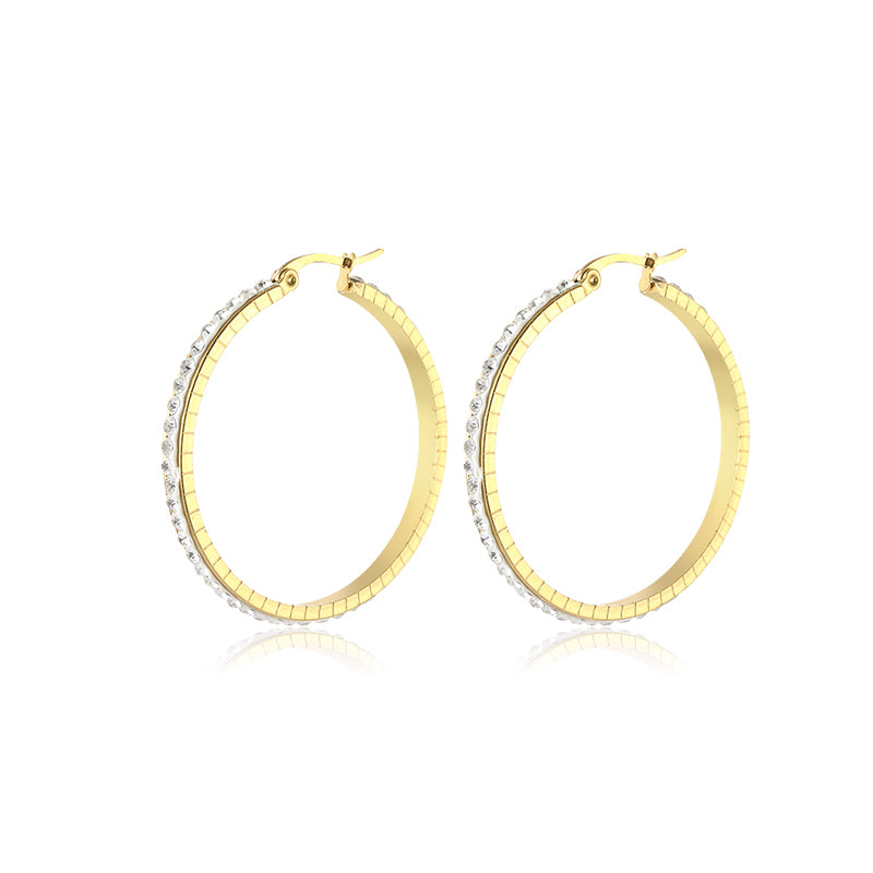 1 Pair Simple Style Classic Style Solid Color Plating Inlay Stainless Steel Artificial Diamond Hoop Earrings