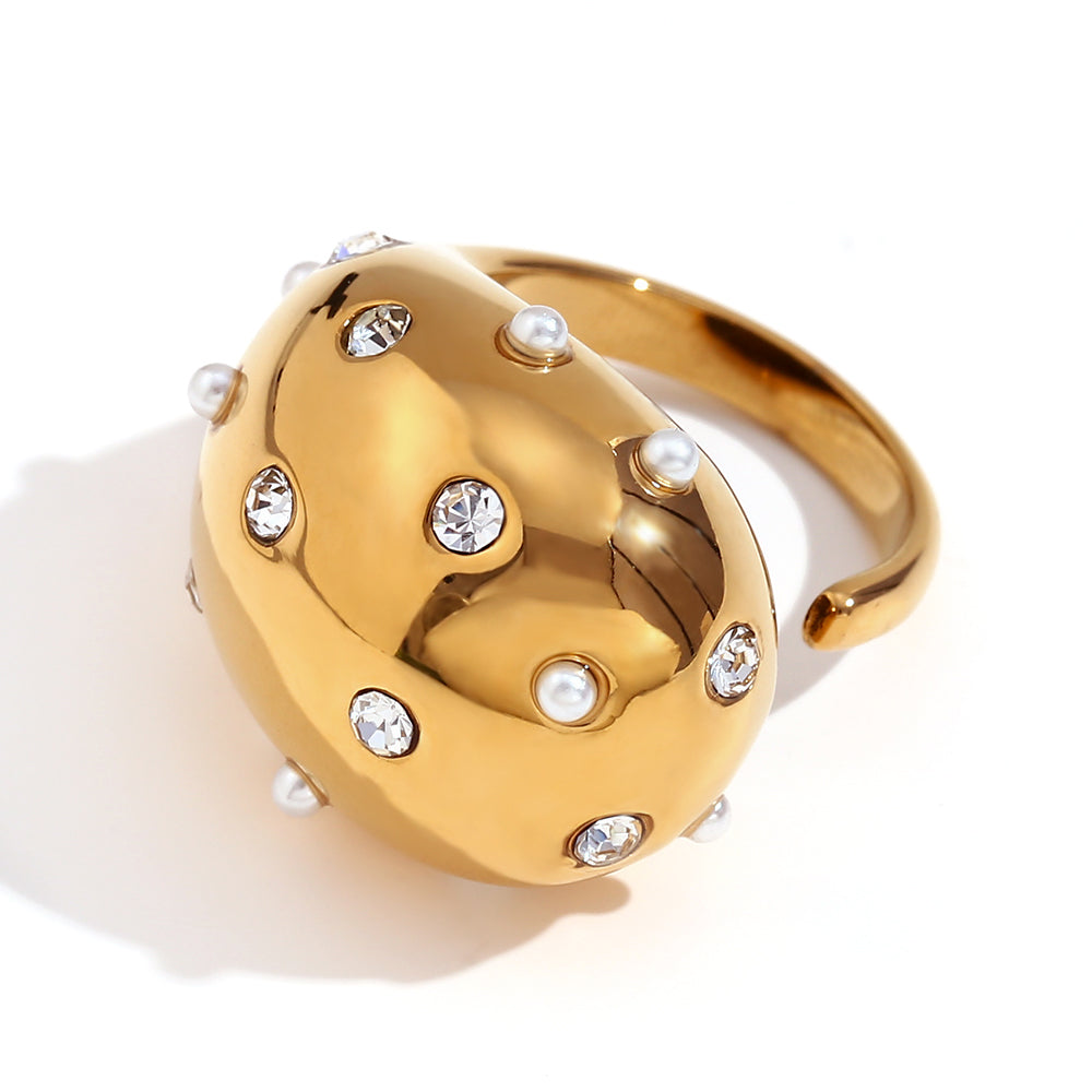 Ig Style Classic Style Water Droplets Stainless Steel Plating Inlay Artificial Pearls Rhinestones 18k Gold Plated Open Rings