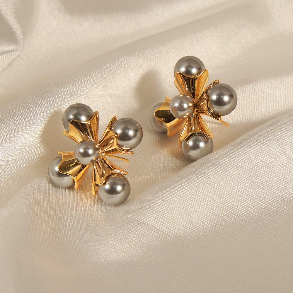 1 Pair Ig Style Simple Style Cross Plating Inlay Copper Artificial Pearls 18k Gold Plated Ear Studs