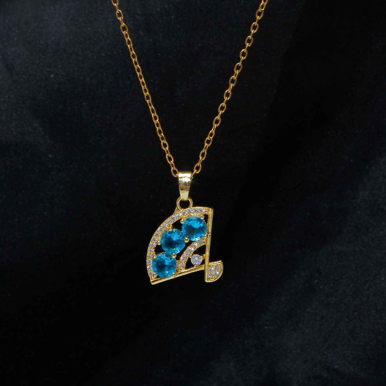 Chinoiserie Sector Stainless Steel Plating Inlay Artificial Gemstones Zircon 18k Gold Plated Pendant Necklace