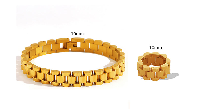 Elegant Formal Simple Style Round Titanium Steel Plating 18k Gold Plated Rings Bracelets