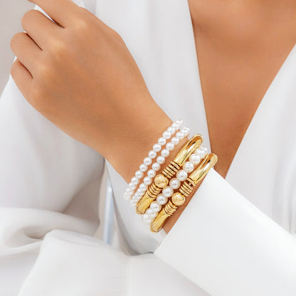 Vintage Style Simple Style Classic Style Irregular Round Ccb Imitation Pearl Thick Women's Bracelets