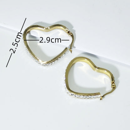 1 Pair Elegant Sweet Shiny Heart Shape Plating Inlay Titanium Steel Rhinestones 18k Gold Plated Earrings