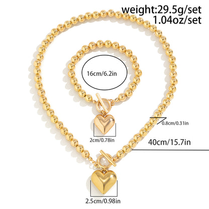 Exaggerated Fashion Heart Shape CCB Artificial Pearl Beaded Plating Women'S Bracelets Necklace