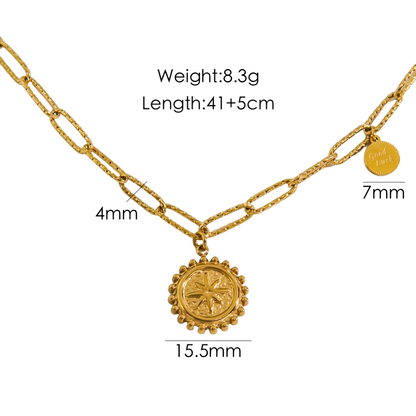 Retro Sun Stainless Steel Plating Inlay Natural Stone Shell 14k Gold Plated Pendant Necklace