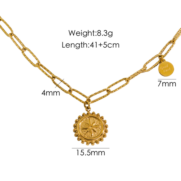 Retro Sun Stainless Steel Plating Inlay Natural Stone Shell 14k Gold Plated Pendant Necklace