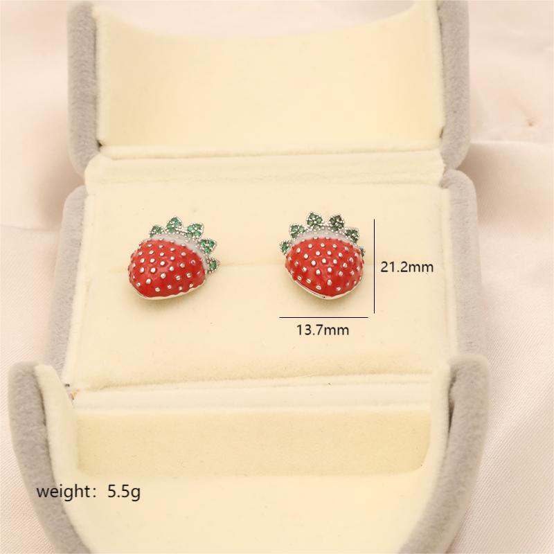 1 Pair Sweet Strawberry Enamel Plating Inlay Copper Zircon White Gold Plated Ear Studs