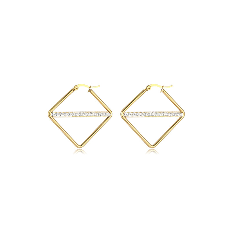 1 Pair Simple Style Classic Style Solid Color Rhombus Plating Inlay Stainless Steel Artificial Diamond Hoop Earrings